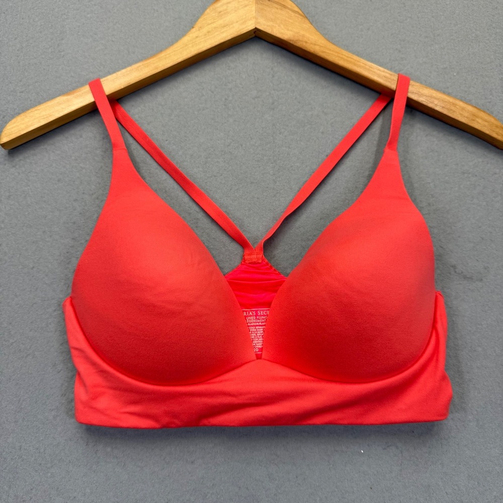 Victoria's Secret Lightly Lined Plunge Wireless Racerback Bra Coral‎ Pink 32D